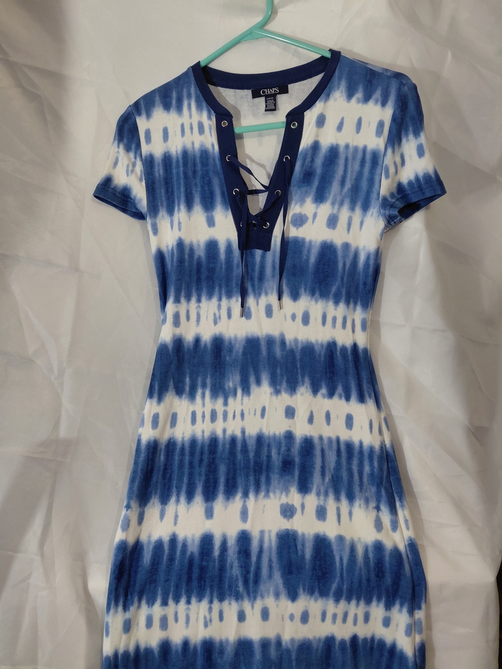 Chaps Navy & White Tie-Dye Lace-Up Midi Dress - Picture 2 of 11